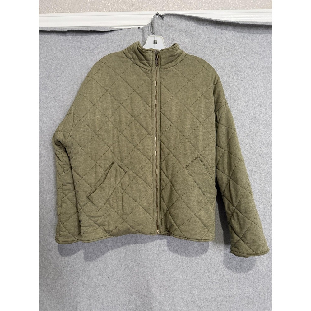 Bagatelle Collection Jacket Womens Large Green Quilted Zip Elastic Hem Pockets